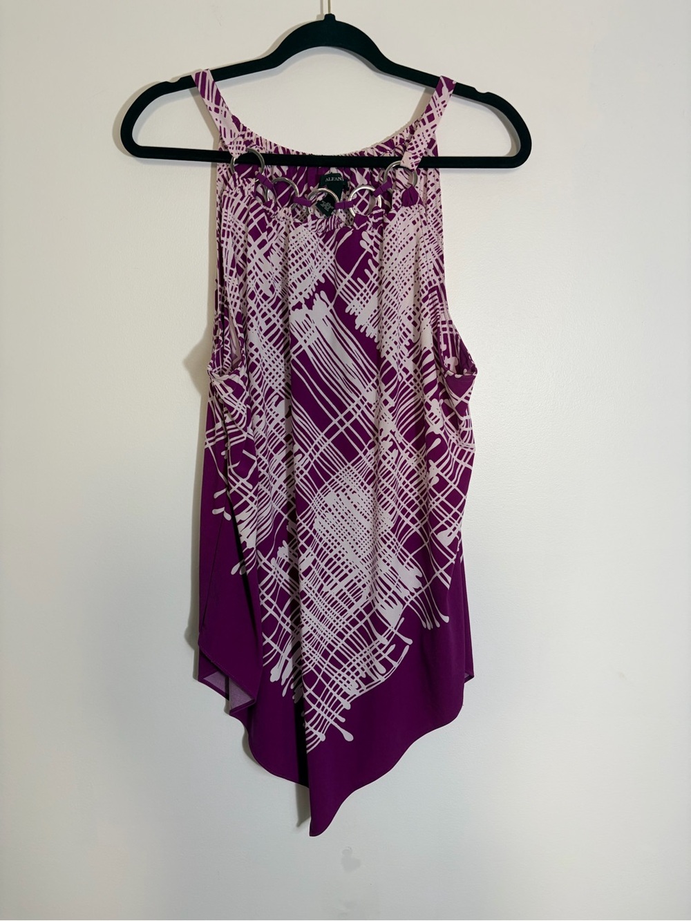 Alfani Purple and White Printed Halter Camisole